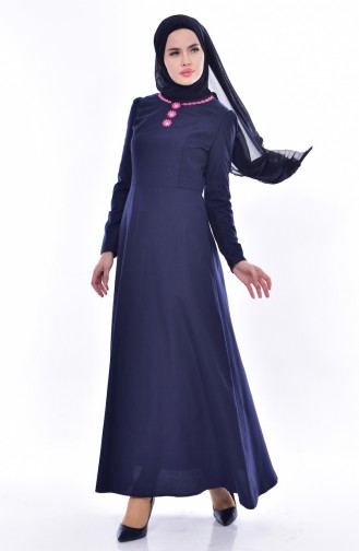 Embroidered Dress 7191-03 Navy 7191-03