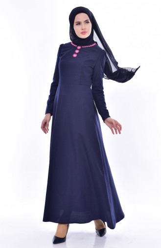 Kleid mit Stickerei 7191-03 Dunkelblau 7191-03