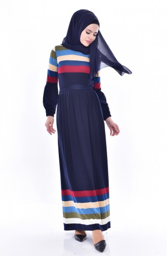 Navy Blue Hijab Dress 6091-02