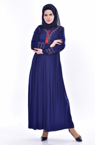 Navy Blue Hijab Dress 1153-06