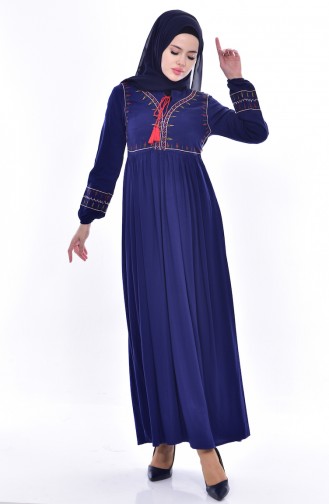 Navy Blue Hijab Dress 1153-06