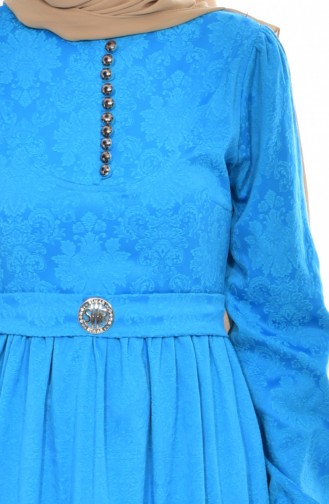 Jakarlı Elbise 9710-04 Mavi