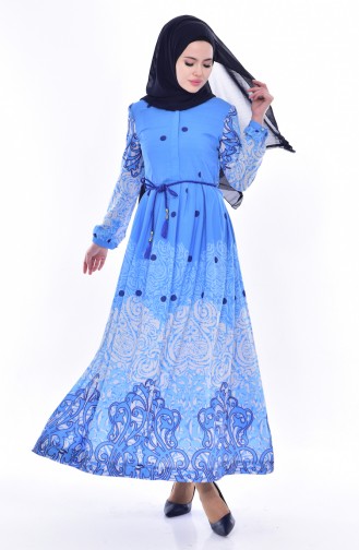 Kleid mit Gürtel 0208-01 Blau 0208-01
