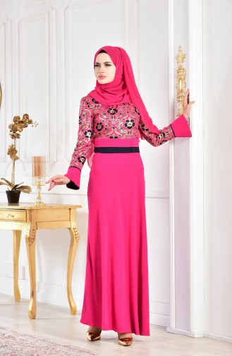 Varak Baskılı Elbise 2249-02 Pembe