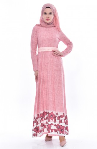 Patterned Belted Dress 3259-06 Pink 3259-06