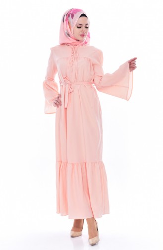 Geraftes Kleid mit Knöpfen 8033-12 Pink 8033-12