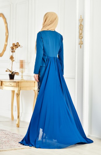 فستان يتميز بتفاصيل من الترتر 6353-05 لون ازرق بترولي 6353-05