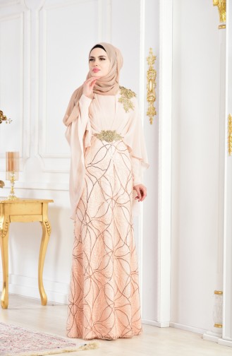 Powder Hijab Evening Dress 8222-11