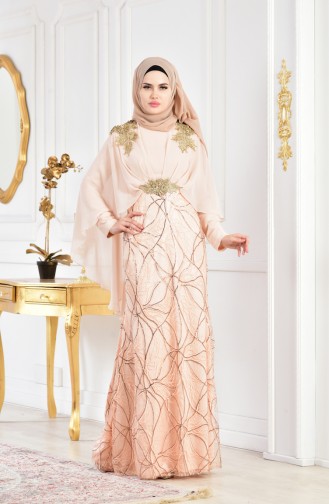 Powder Hijab Evening Dress 8222-11