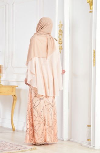 Powder Hijab Evening Dress 8222-11