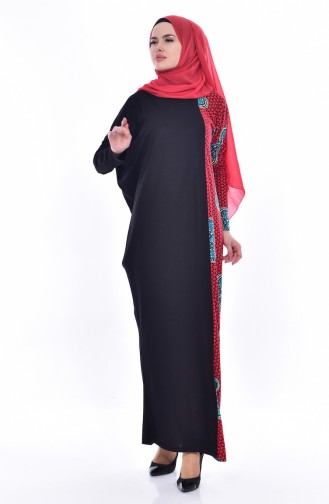 Yarasa Kol Elbise 9043-01 Siyah Kırmızı 9043-01