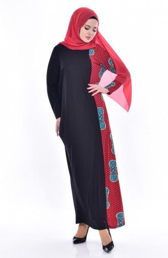 Yarasa Kol Elbise 9043-01 Siyah Kırmızı 9043-01
