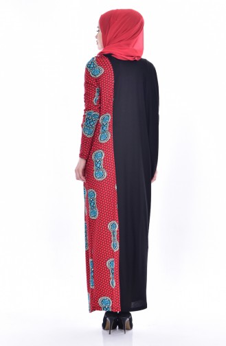 Yarasa Kol Elbise 9043-01 Siyah Kırmızı 9043-01