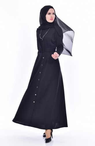 فستان بتصميم حزام للخصر مُزين بقلادة 1864-05 لون اسود 1864-05