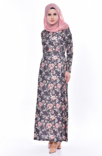 Çiçek Desenli Elbise 4939A-01 Siyah