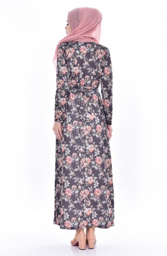 Çiçek Desenli Elbise 4939A-01 Siyah