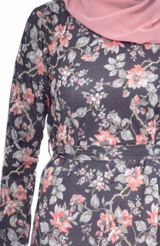 Çiçek Desenli Elbise 4939A-01 Siyah