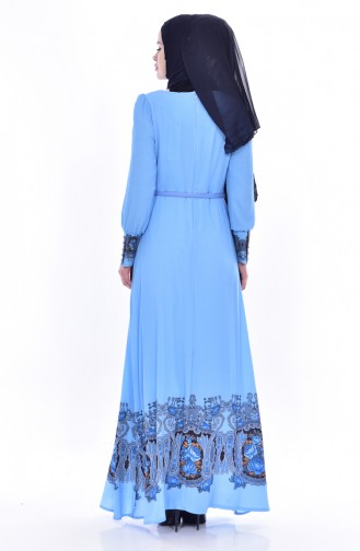 Gemutertes Kleid mit Gürtel 2601-02 Blau 2601-02