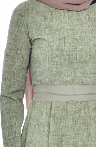 Patterned Belted Dress 3259-03 Green 3259-03