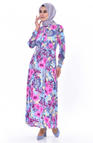 Floral Belted Dress 3659-01 Baby Blue 3659-01