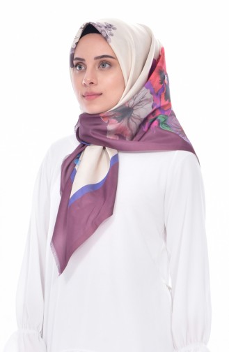 Flower Printed Taffeta Scarf 95005-14 Plum 14