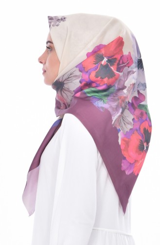 Flower Printed Taffeta Scarf 95005-14 Plum 14