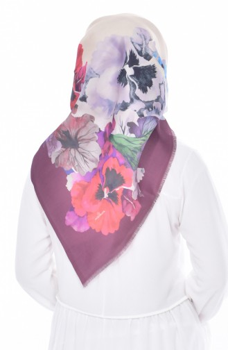 Flower Printed Taffeta Scarf 95005-14 Plum 14