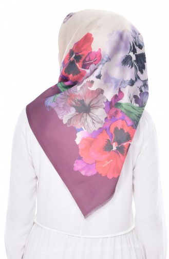 Flower Printed Taffeta Scarf 95005-14 Plum 14