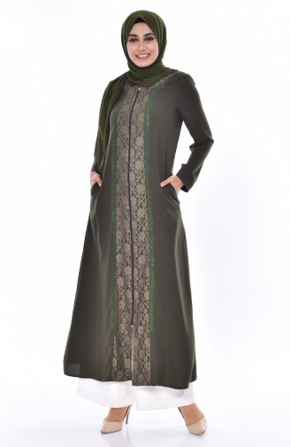 Large Size Stone Printed Abaya 2517-01 Khaki 2517-01