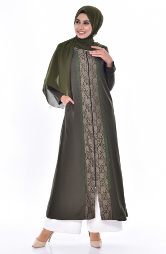 Abaya Imprimé de Pierre Grande Taille 2517-01 Khaki 2517-01