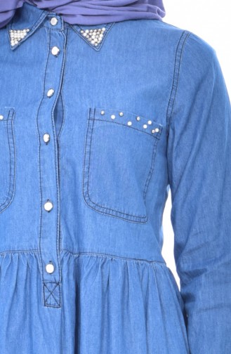Jeans Tunika mit Perlen 4000-01 Blau 4000-01