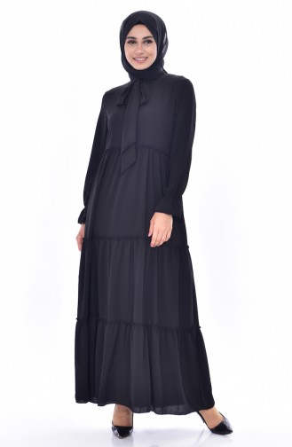 Kravat Yaka Elbise 4914-09 Siyah