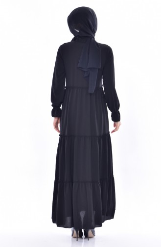 Kravat Yaka Elbise 4914-09 Siyah