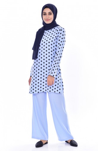 TUBANUR Polka Dot Tunic Trousers Double Suit 2968-02 Baby Blue 2968-02