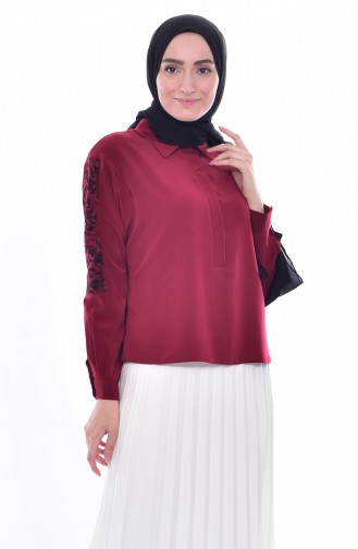 Asymmetrische Bluse mit Spitzen 1070-02 Weinrot 1070-02