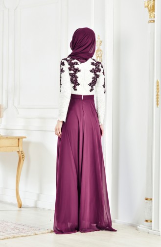 Plum Hijab Evening Dress 8202-03