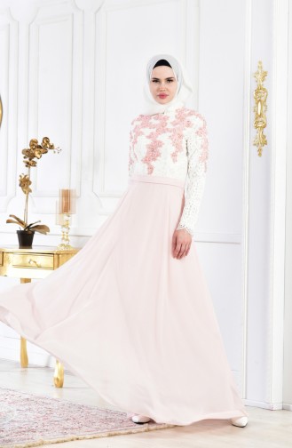 Powder Hijab Evening Dress 8202-06