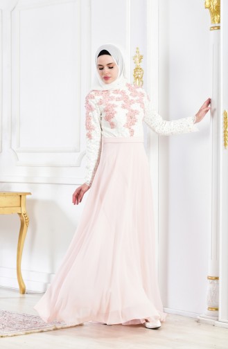 Powder Hijab Evening Dress 8202-06