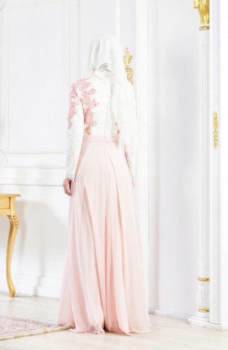 Powder Hijab Evening Dress 8202-06