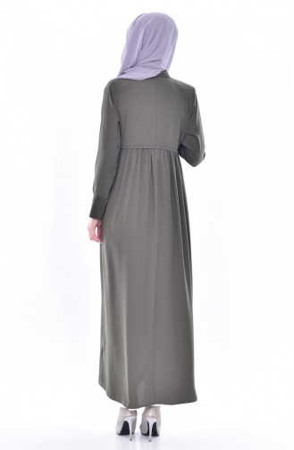 Abaya a Fermeture 5912-03 Vert Khaki 5912-03