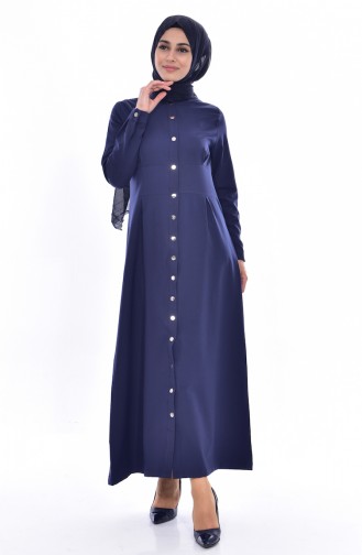Hijab Mantel mit Druckkopf 61202-01 İndigo 61202-01