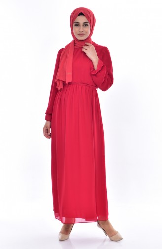 فستان شيفون بتصميم طيات 4154-01 لون احمر 4154-01