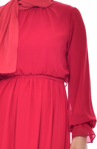 Geraftes Kleid aus Chiffon 4154-01 Rot 4154-01