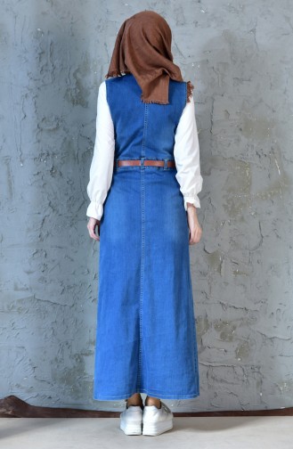 Kemerli Jile Kot Elbise 9229-01 Kot Mavi