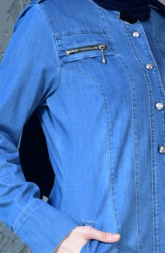 معطف جينز طويل بتفاصيل من الجيوب 9219-02 لون أزرق جينز 9219-02