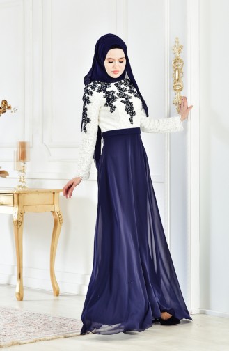 Dunkelblau Hijab-Abendkleider 8202-02