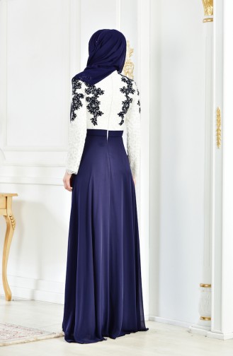 Navy Blue Hijab Evening Dress 8202-02