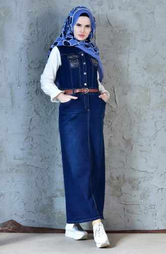 Belted Gilet Jeans Dress 0929-03 Navy Blue 0929-03