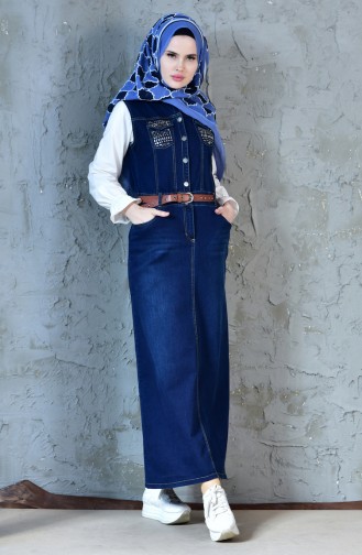 Navy Blue İslamitische Jurk 0929-03