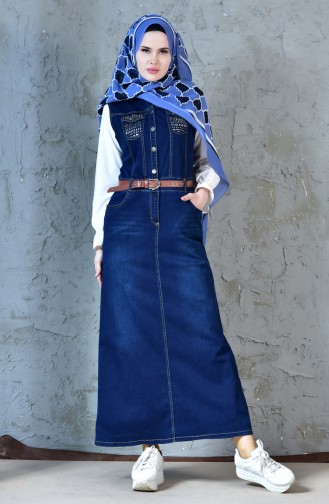 Dunkelblau Hijab Kleider 0929-03